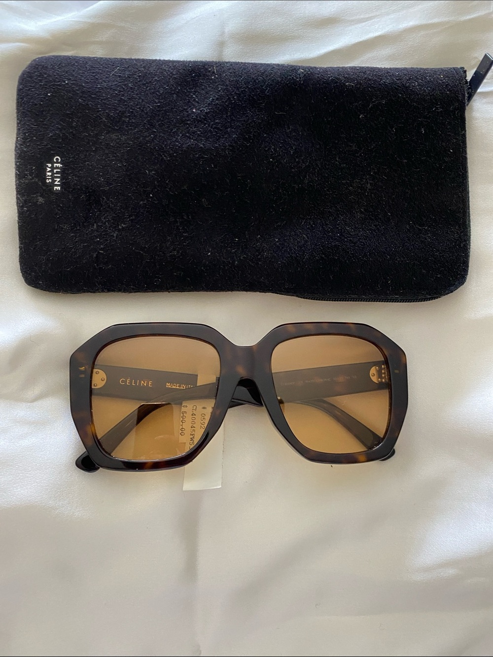 Celine Tortoiseshell Square Sunglasses with Brown Lenses